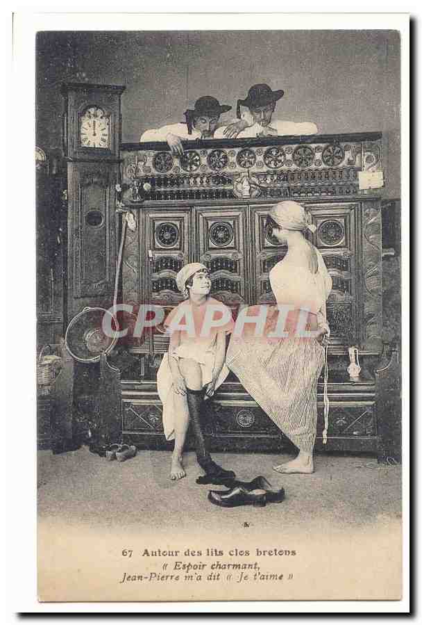 Bretagne CPA Autour des lits bretons Espoir charmant Jean Pierre m´a dit Je t´aime