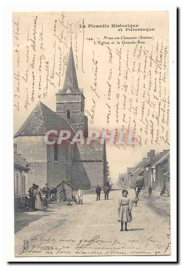 Mons-en-Chaussée (Somme) — L'Église et la Grande-Rue — La Picardie Historique et Pittoresque, n°144