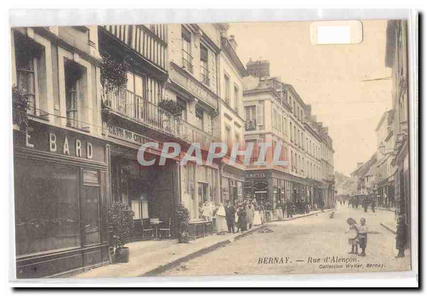 Bernay — Rue d'Alengon — Éditeur CPAPHIL, n° de série non visible - Recto