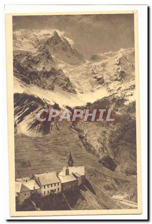 Mont Blanc — vue panoramique avec église — éditeur non identifié, n° de série non visible