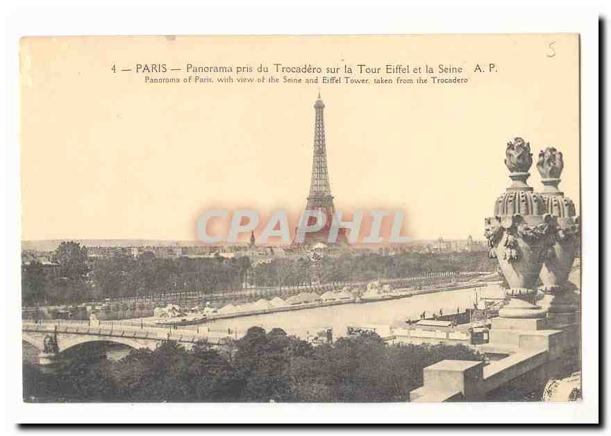 Paris (9eme) CPA Panorama pris du Trocadero sur la Tour Eiffel et la Seine