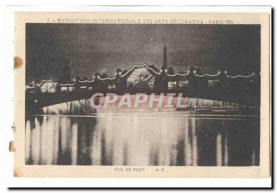 Exposition internationale des Arts decoratifs Paris 1925 CPA Vue de nuit Tour Eiffel