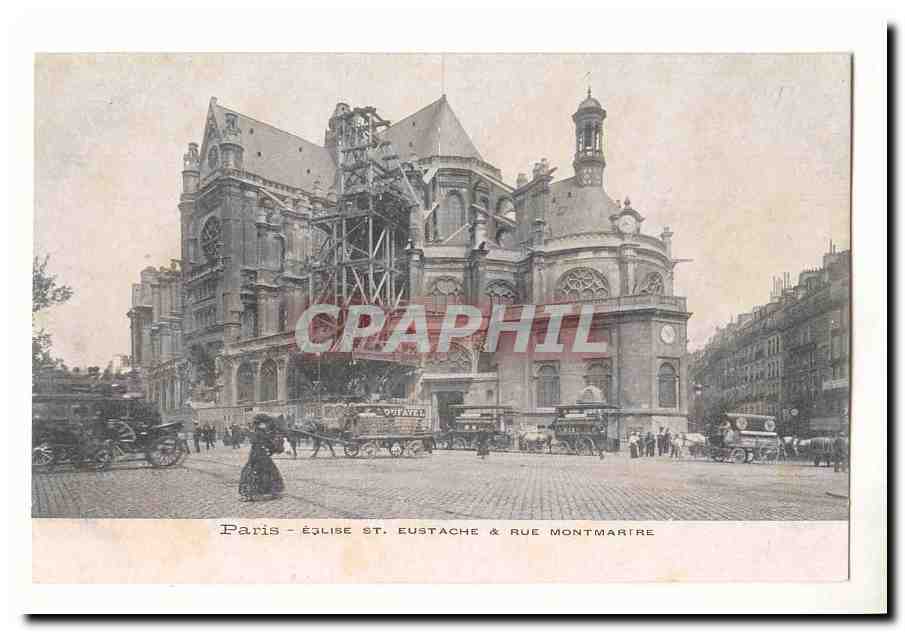 Paris (9eme) CPA Eglise Ste Eustache et Rue Montmartre
