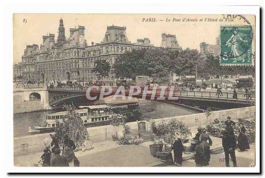 Paris (1er) CPA Le pont d'Arcole et l'hotel de ville (marche aux fleurs) TOP
