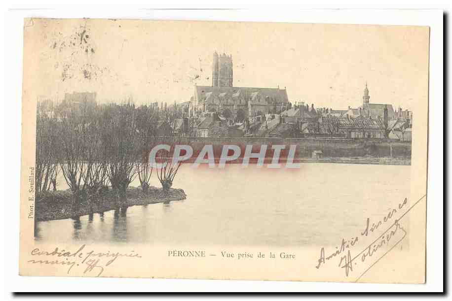 Peronne CPA Vue prise de la gare