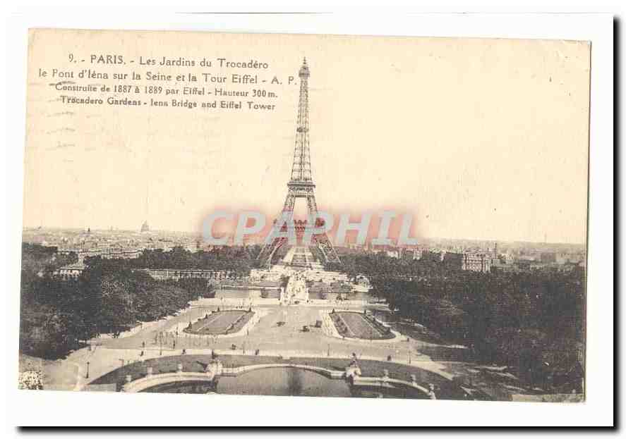 Paris (16eme) CPA Les jardins du Trocadero Tour Eiffel