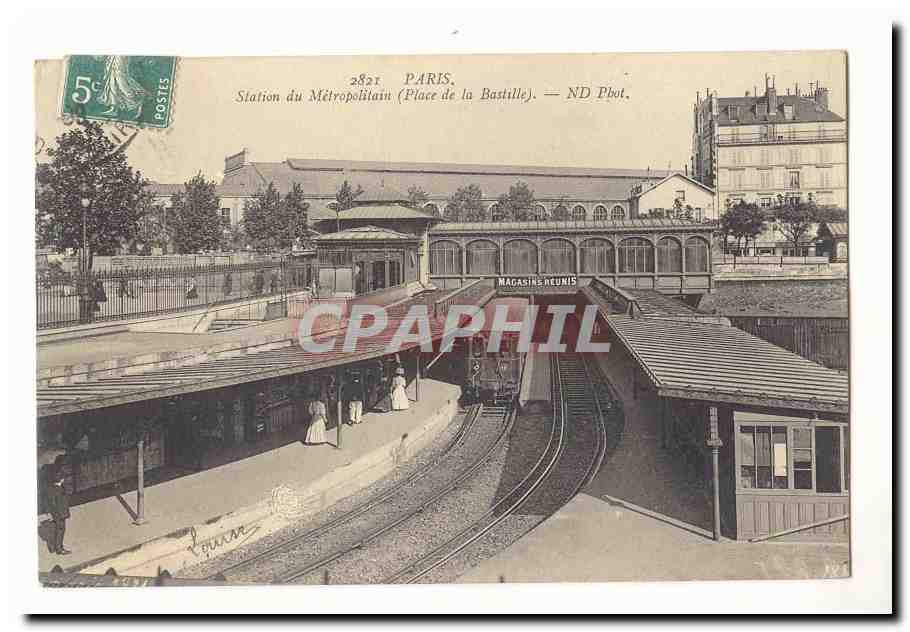 Paris CPA Station de Metropolitain (place de la Bastille) (Metro Train) TOP
