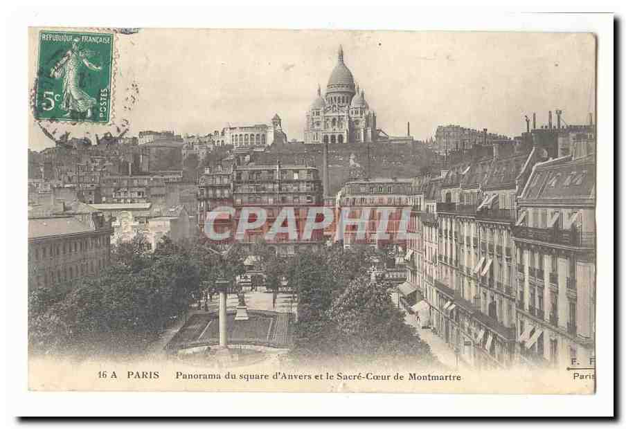 Paris (19eme) CPA Panorama du square d'Anvers et le SAcre Coeur de Montmartre