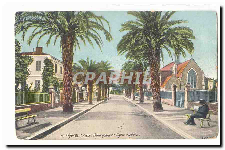 Hyères, Avenue Beauregard et l'Église Anglaise — éditeur L.V.P. n°13