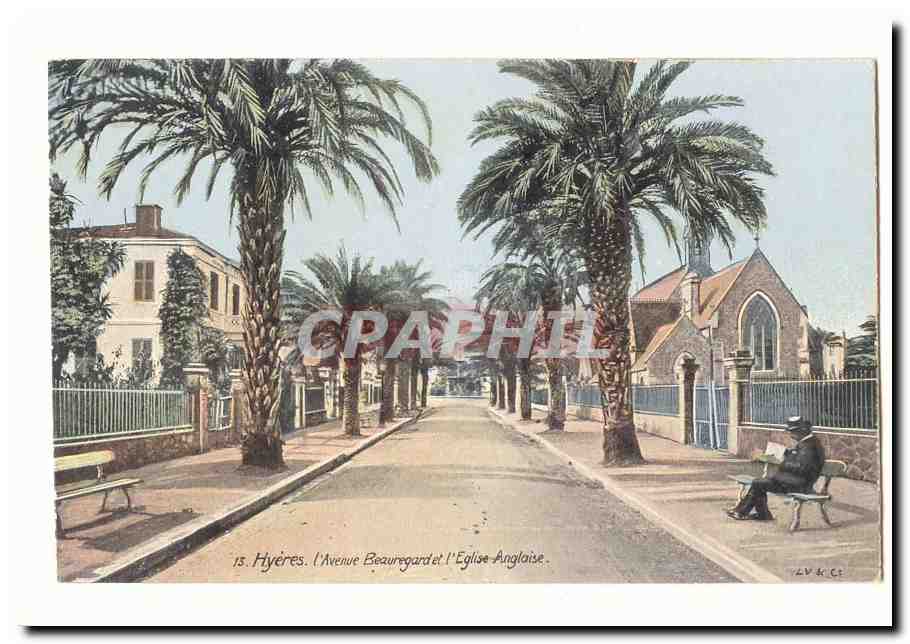 Hyères - Avenue Beauregard et l'Église Anglaise — CPAPHIL