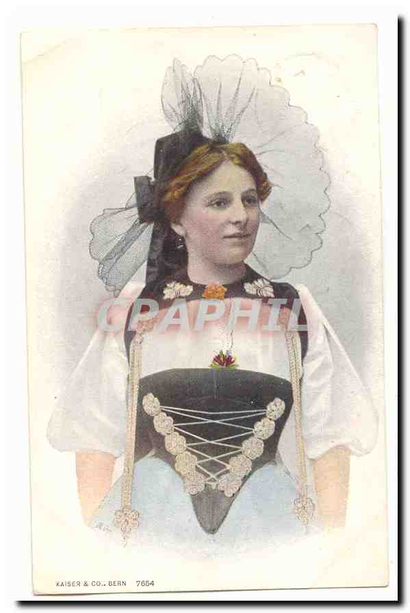 Suisse CPA Jeune femme (coiffe costume folklore)