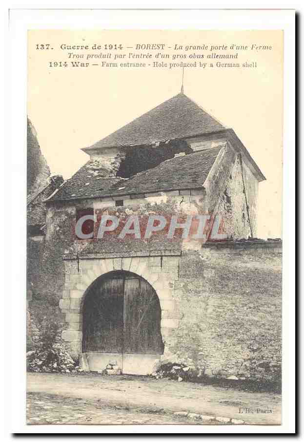 Borest — Porte d'une ferme endommagée par un obus allemand — L'He, Paris