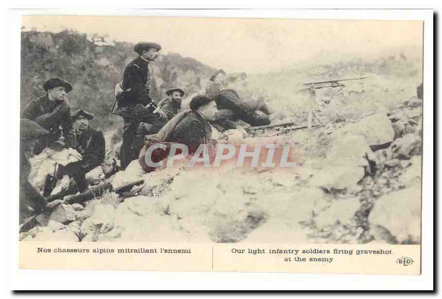CPA Nos chasseurs alpins mitraillant l'ennemi (militaria)