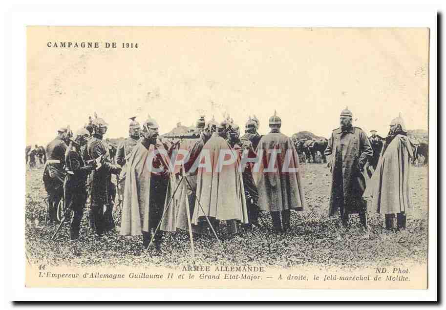 Campagna del 1914 — L’imperatore della Germania Guglielmo II e lo Stato Maggiore Generale — A destra, il maresciallo di campo Moltke