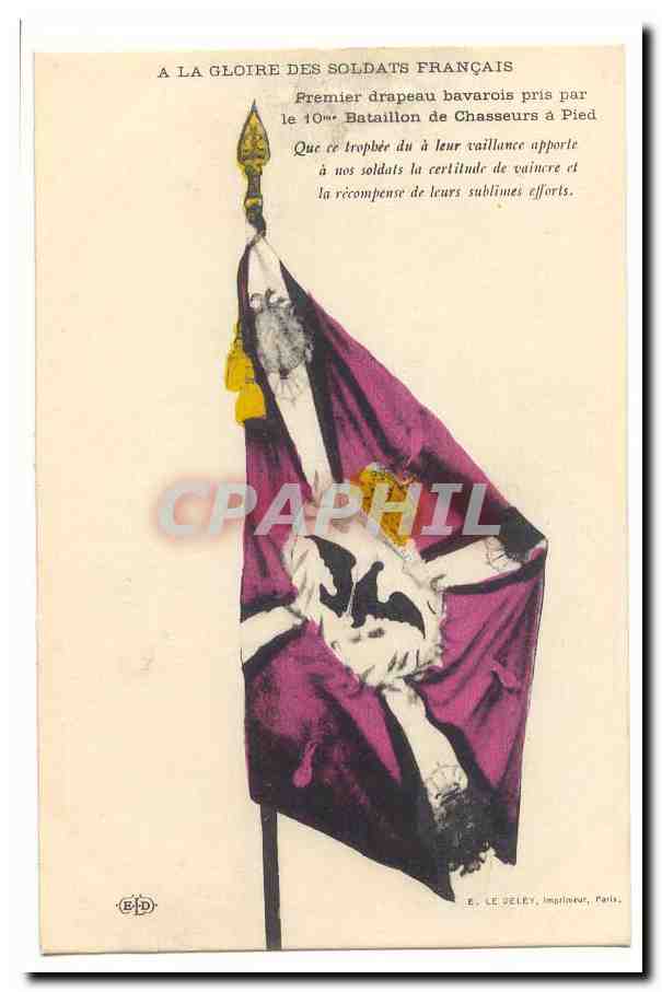 Bandera bávara — Primer trofeo del 10° Batallón de Cazadores a Pie — E. Le Deley, editor, París