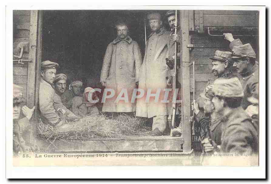 Transports de prisonniers Allemands — Prisons dans wagon — La Guerre Européenne 1914 — Photo Express