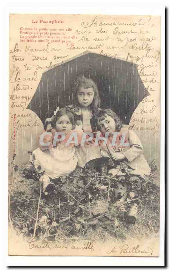 CPA Enfants Le parapluie (carte precurseur) Jeune fille a la Legion d'honneur (ancien combattant pupille de la nation)