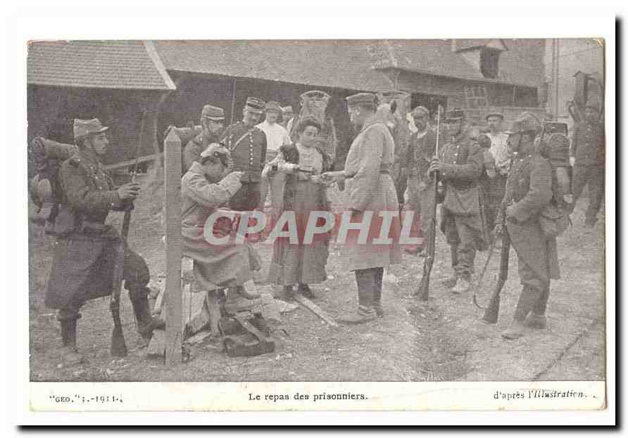 Le repas des prisonniers CPA (militaria)