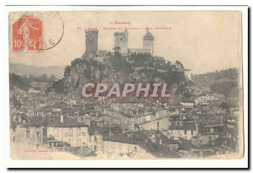 Foix CPA Rocher et chateau Vue generale