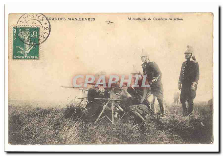 Grandes manoeuvres CPA Mitrailleuse de cavalerie en action (militaria)