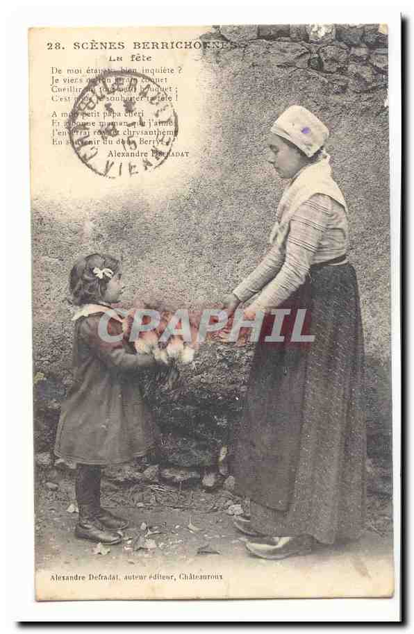 Scenes Berrichonnes CPA La fete (folklore coiffe)