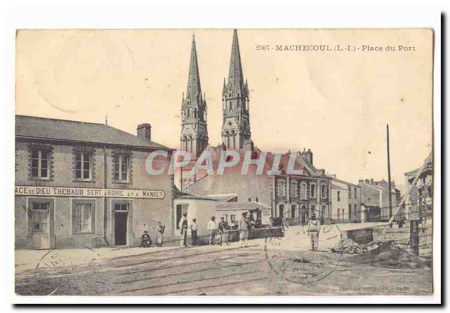 MAchecoul CPA Place du port (animee) (Bar Cafe Cafe Thebaud Sert a Boir et a manger !)
