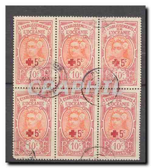 Oceanie n°42 Croix Rouge en bloc de 6 oblitere Papeete ! (Oceania red cross)