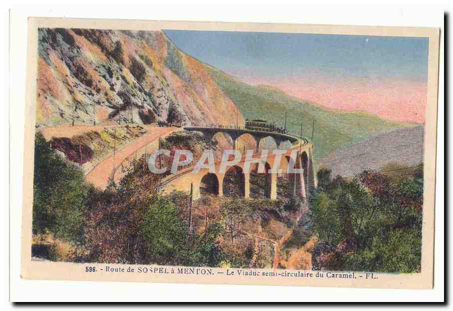 Route de Sospel a Menton CPA Le viaduc semi circulaire du Caramel