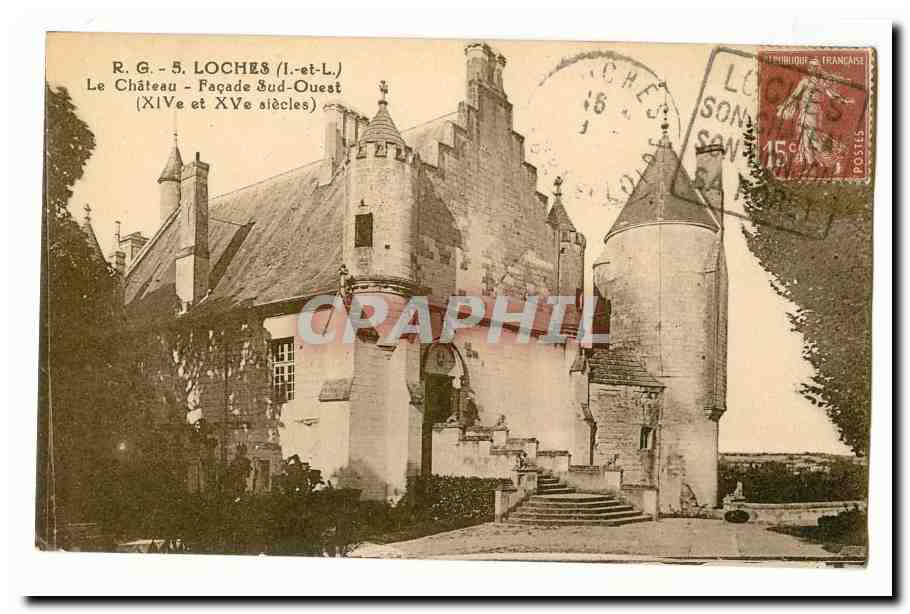 Loches CPA Le chateau facade Sud Ouest (14 et 15eme) (cachet Daguin peu courant)