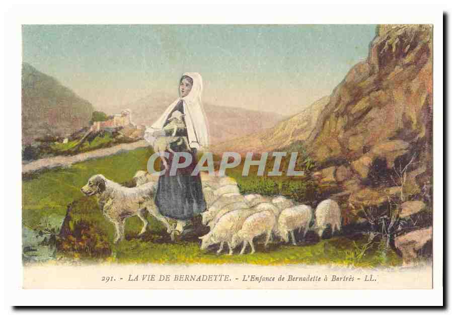 Lourdes CPA La vie de Bernadette L'enfance de Bernadette a Bartres (moutons)