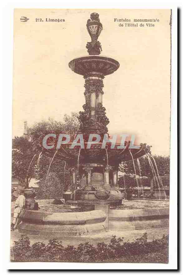 Limoges — Fontaine monumentale de l'Hôtel de Ville — éditeur CPAPHIL, n° 212