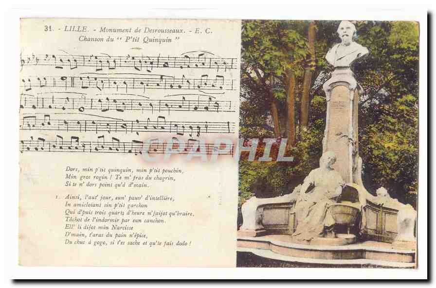 Lille CPA Monument de Desrousseaux Chanson du P'tit Quinquin