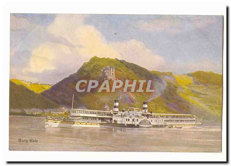 Allemagne CPA Burg Katz (au dos cachet GRuss vom Rhein an Bord des Dampfers Overstolz)