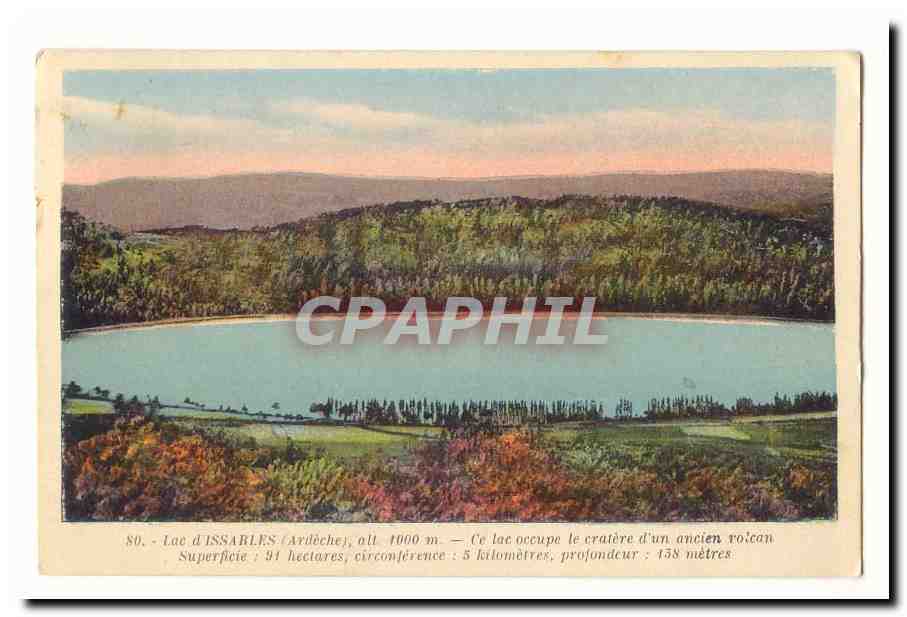 Lac d'Issables CPA Ce lac occupe le cratere d'un ancien volcan Superficie 91 hectares 5 kilometres profondeur 158 metre
