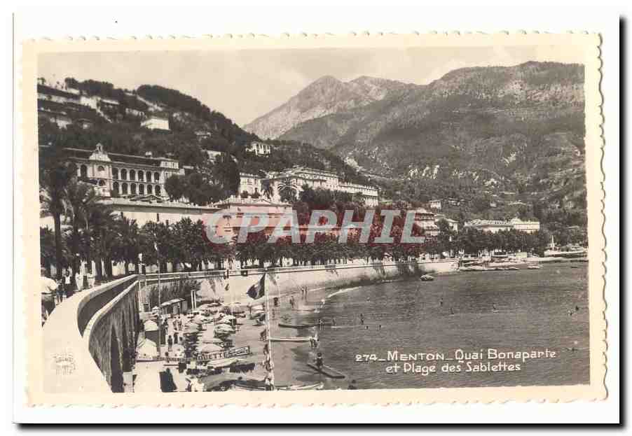 Menton CPA Quai Bonaparte et Plage des Sablettes