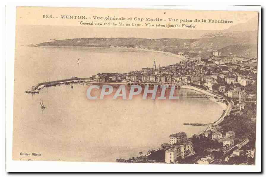 Menton CPA Vue generale et CAp Martin Vue prise de la frontiere