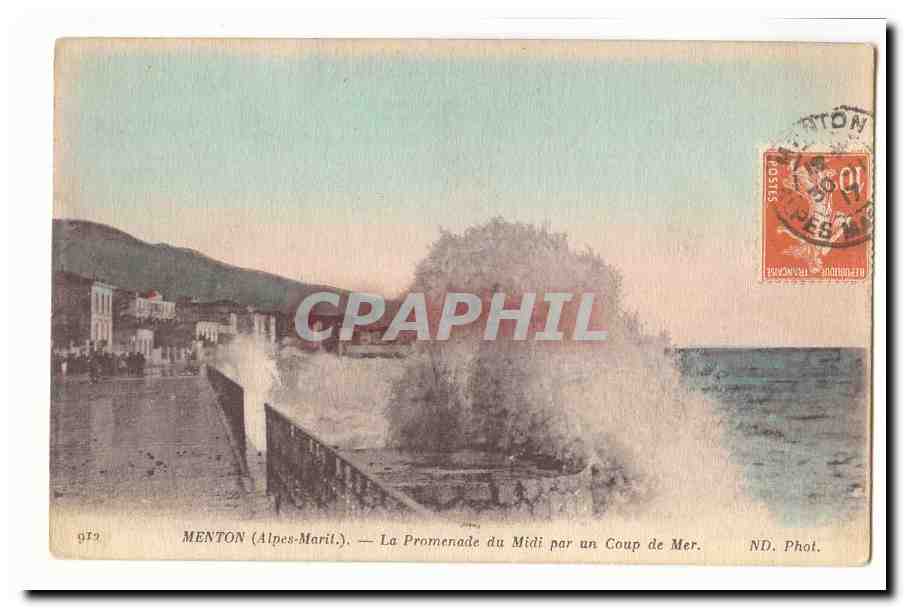 Menton CPA La promenade du midi par un coup de mer