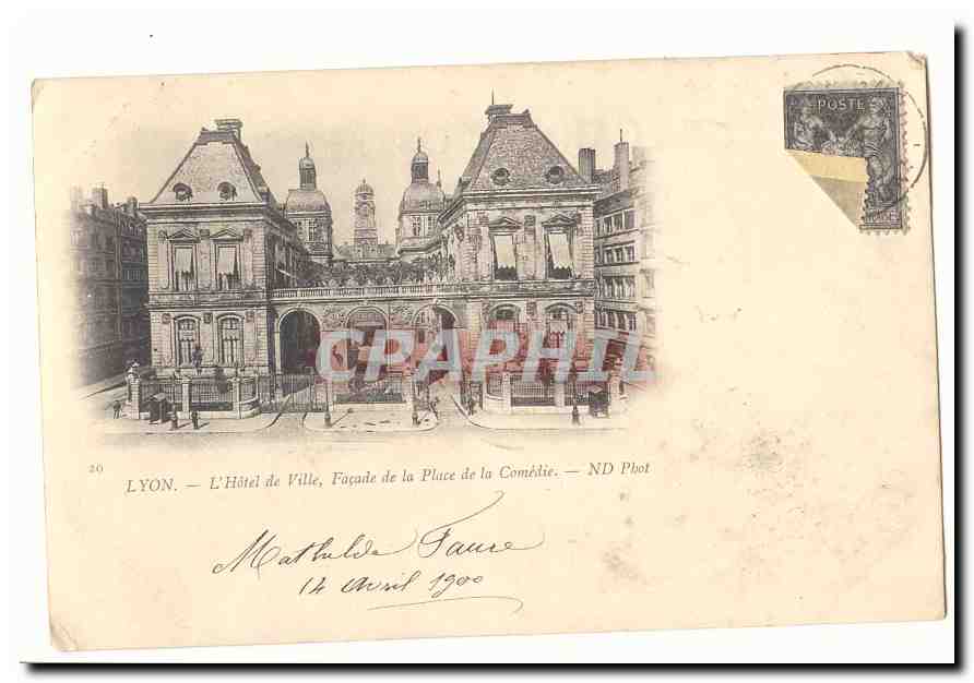 Lyon CPA L'hotel de ville facade de la place de la comedie(carte precurseur)
