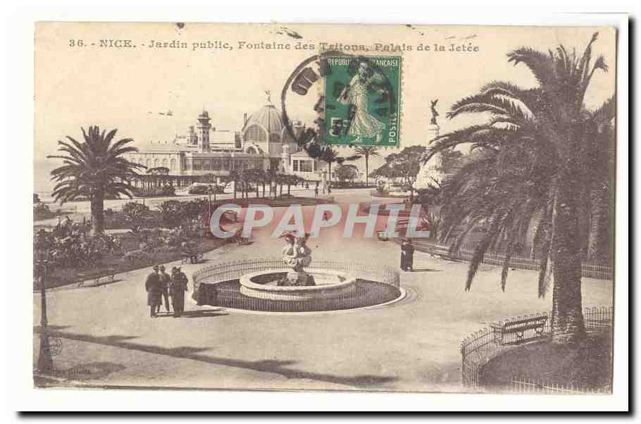 Nice CPA Jardin public fontaine des Tritons Palais de la jetee