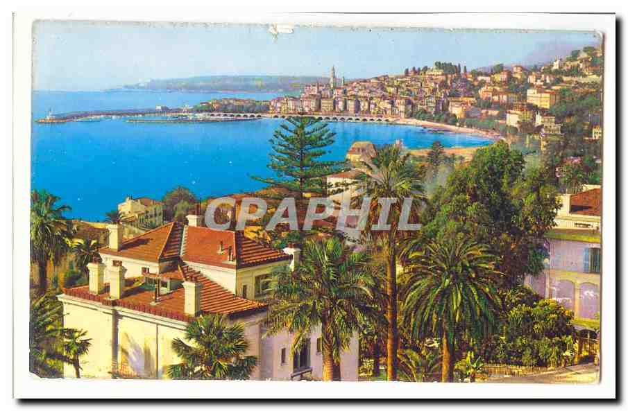 Menton CPA La vieille ville Le cap Martin vus du Bd de Garavan