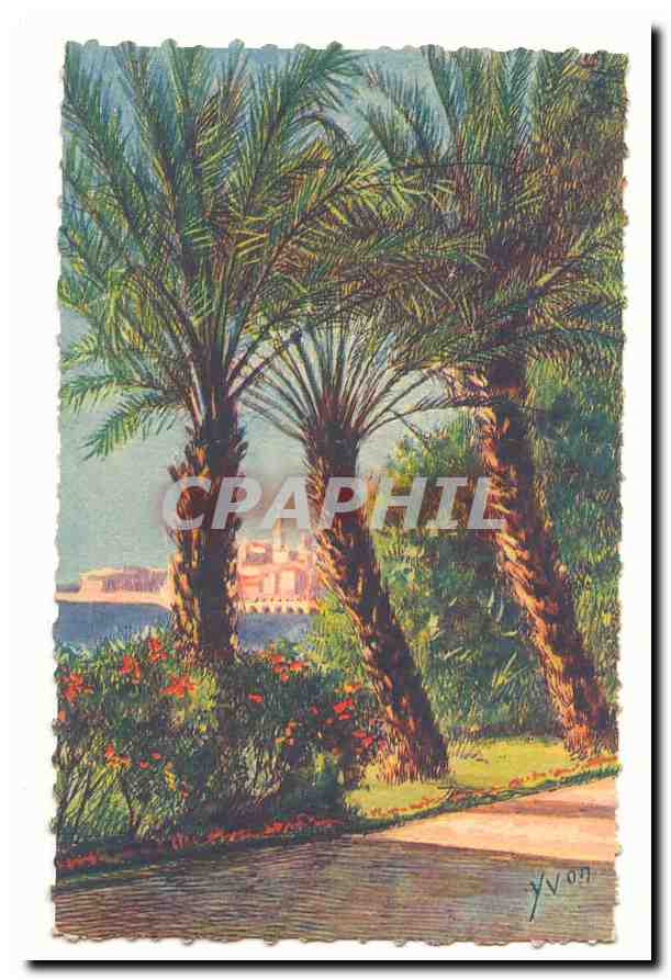 Menton CPA La ville vue a travers les palmiers