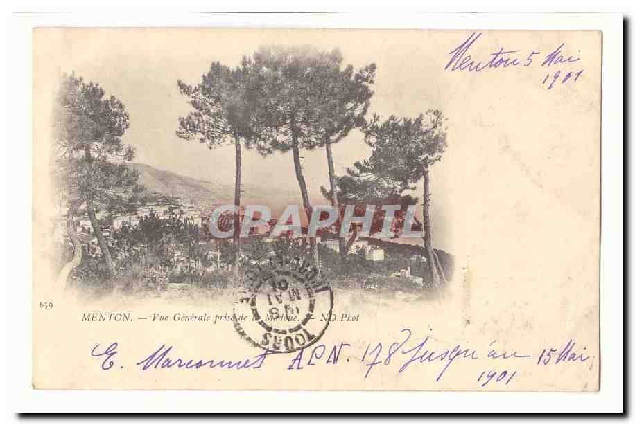 Menton CPA Vue generale prise de la Madone