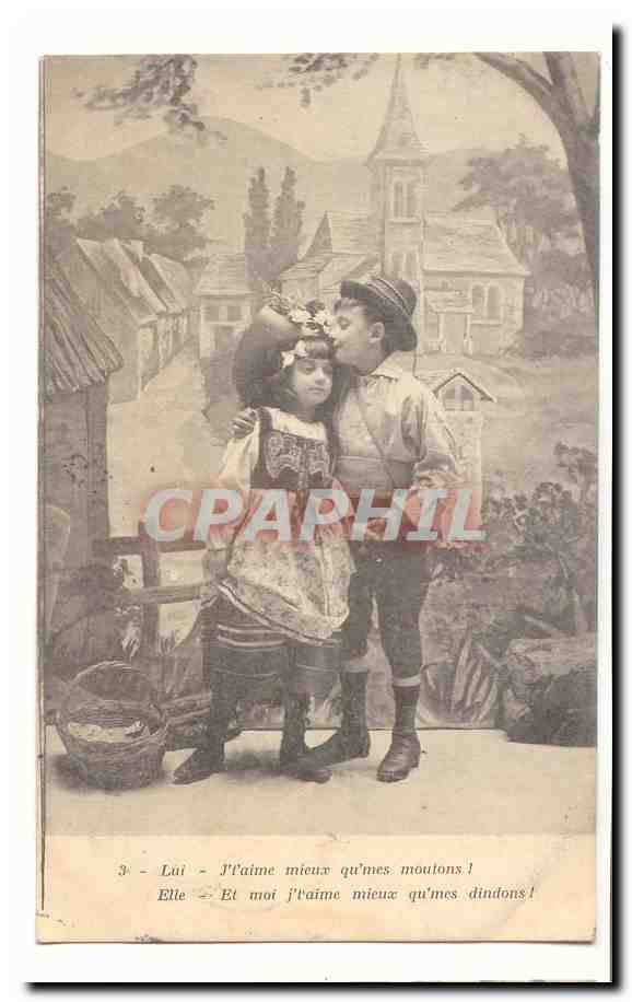 CPA Lui J'taime mieux qu'mes moutons ! Elle Et moi j'taime mioeux q'mes dindons ! (enfants)