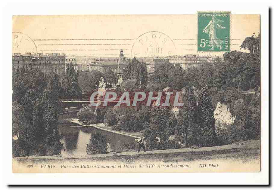 Paris CPA Parc des Buttes Chaumont et mairie du 19eme