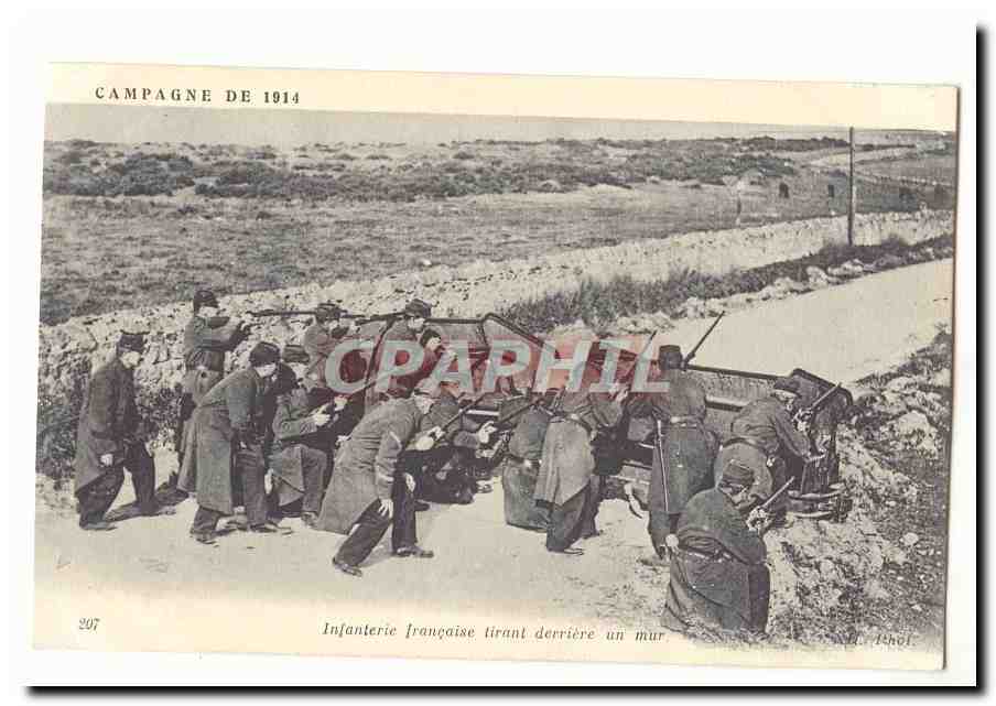 Infanterie française tirant derrière un mur — Campagne de 1914 — M. Phot. — n° 297