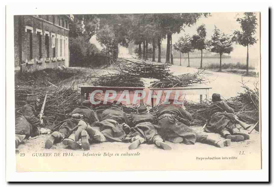 La grande guerre 1914 CPA Infanterie belge en embuscade