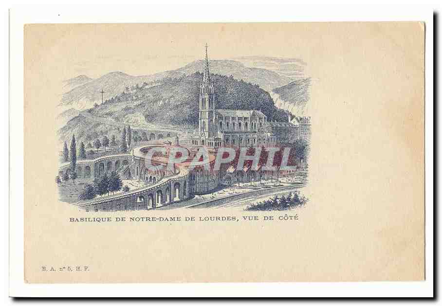 Basilique de Notre-Dame de Lourdes, vue de côté — B.A. n°5, H.F.