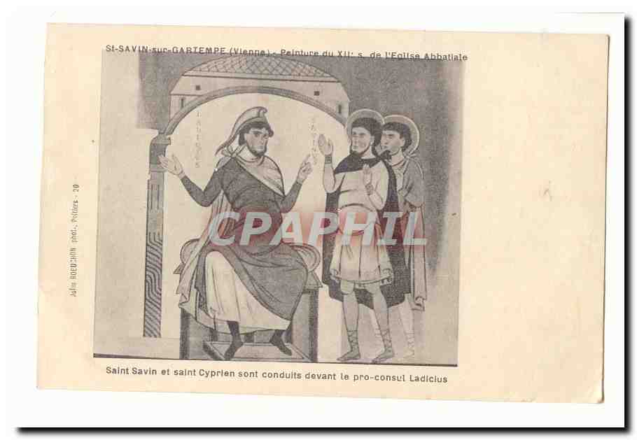 St Savin sur Gaartempe CPA Peinture du 12eme de l´eglise abbatiale Saint Savin et St Cyprien sont conduits devant l