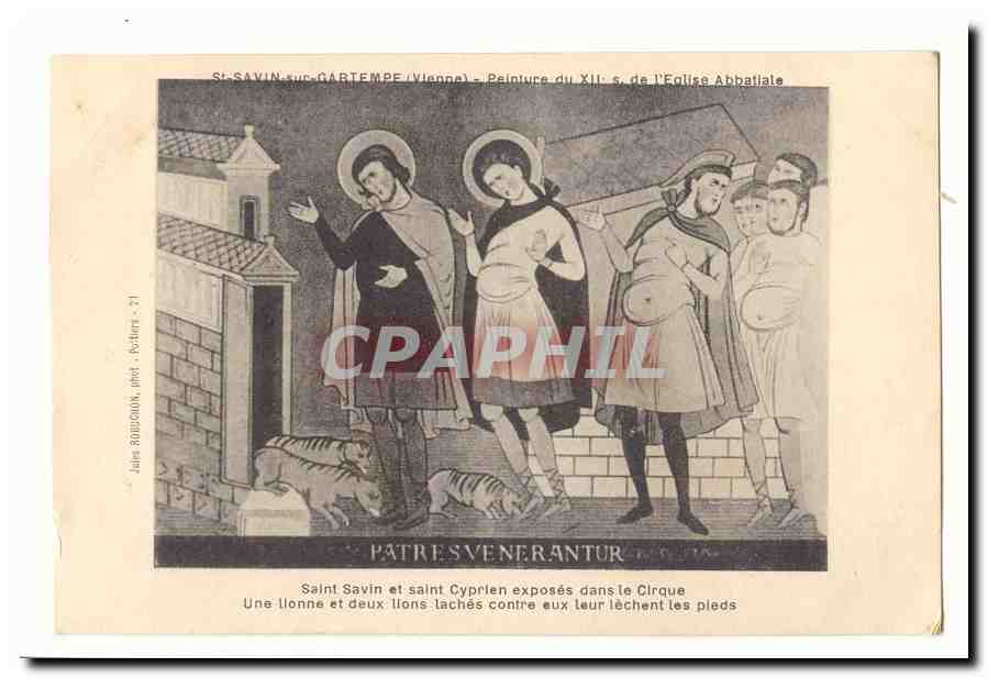 St Savin sur Gartempe CPA Peinture du 12eme de l´eglise abbatiale Saint Savin et Saint Cyprien dans le cirque lion