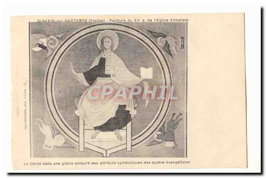 St Savin sur Gartempe CPA Peinture du 12eme de l´eglise abbatiale Le Christ dans une gloire entoure des attributs